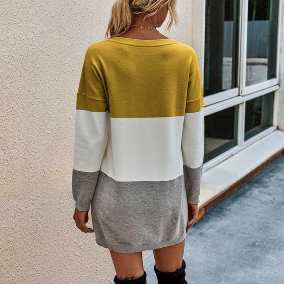 Color block long sleeve sweater dress - RUST - Picture 8 of 16